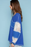 POL V-Neck Lace Balloon Sleeve Exposed Seam Top
