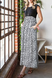 Leopard Print Round Neck Maxi Dress with Pockets