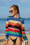 Angel Wings Rainbow Stripe Openwork Long Sleeve Cover-Up