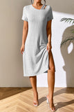 Ivy Lane Ribbed Asymmetrical Neck Short Sleeve Dress