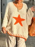 Star V-Neck Long Sleeve Oversize Sweater