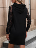 Perfee Lace Trim Long Sleeve Hooded Dress