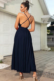 Sleeveless Plunge Neck Slit Maxi Dress