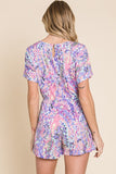 BOMBOM Print Short Sleeve Romper with Pockets