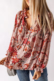 Floral Tie Neck Flounce Sleeve Blouse