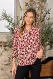 Sew In Love Full Size Printed V-Neck Ruched Sleeve Blouse