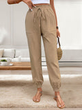 Perfee Tied Elastic Waist Pants with Pockets
