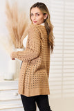 Woven Right Openwork Horizontal Ribbing Open Front Cardigan