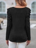 Ribbed Scoop Neck Puff Sleeve T-Shirt