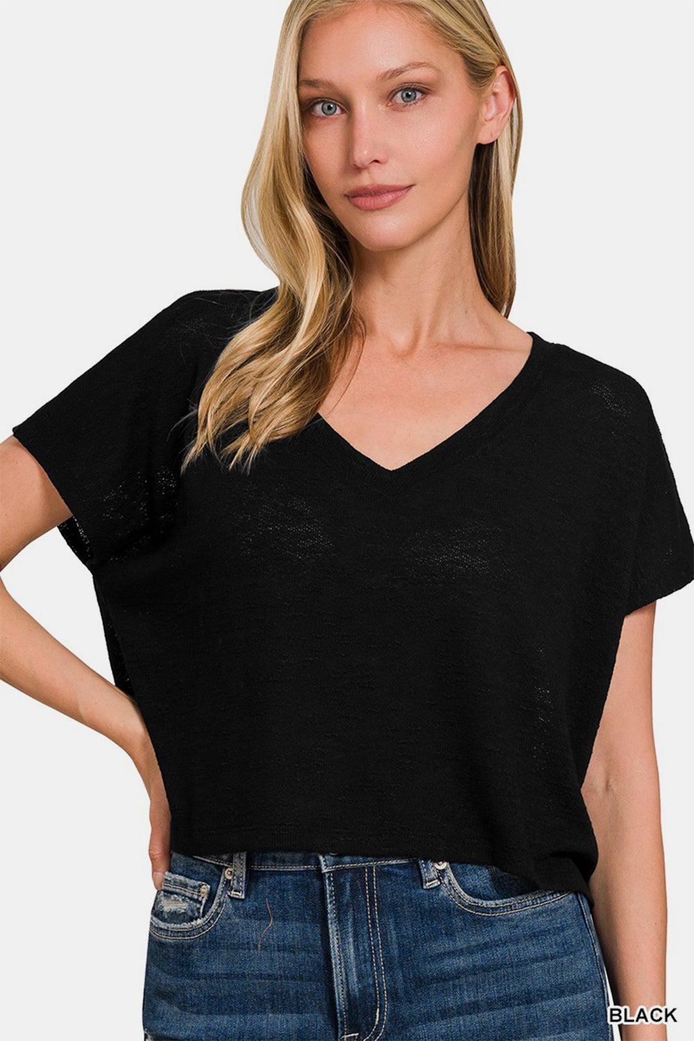 Zenana V-Neck Short Sleeve Crop T-Shirt