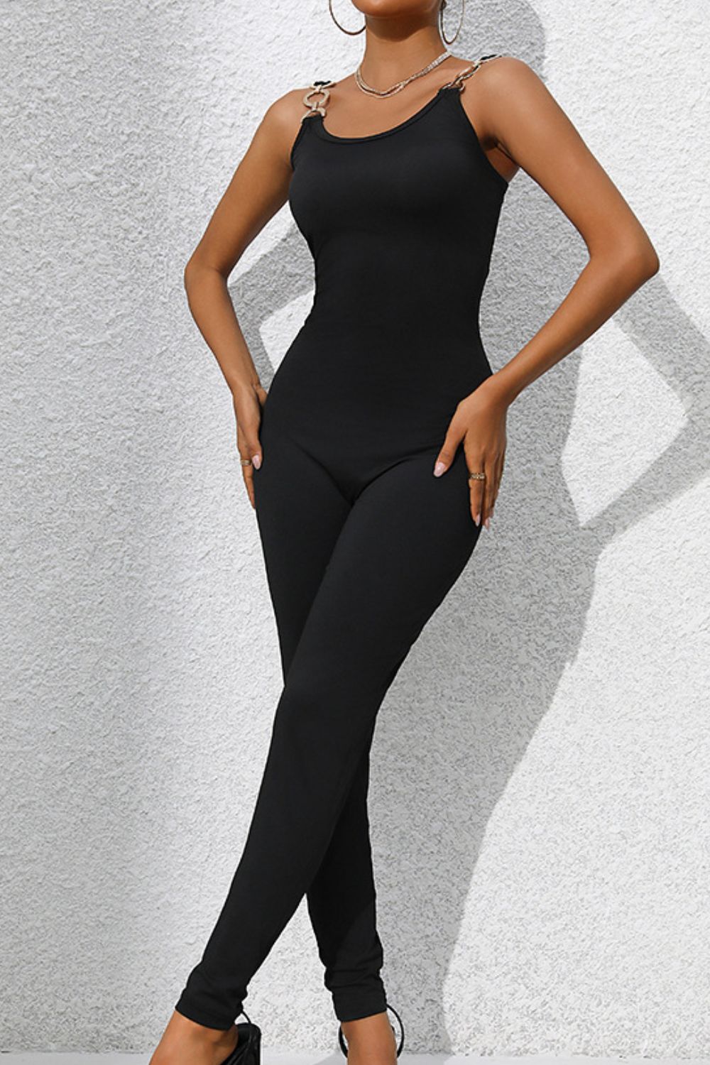 Perfee Scoop Neck Wide Strap Skinny Jumpsuit