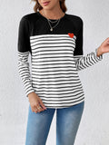 Striped Contrast Round Neck Long Sleeve T-Shirt