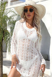 Angel Wings Openwork Scalloped Trim Long Sleeve Cover-Up Dress