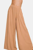 Zenana Pleated Linen Blend Wide Leg Pants