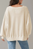 Slit Waffle-Knit Round Neck Long Sleeve Top