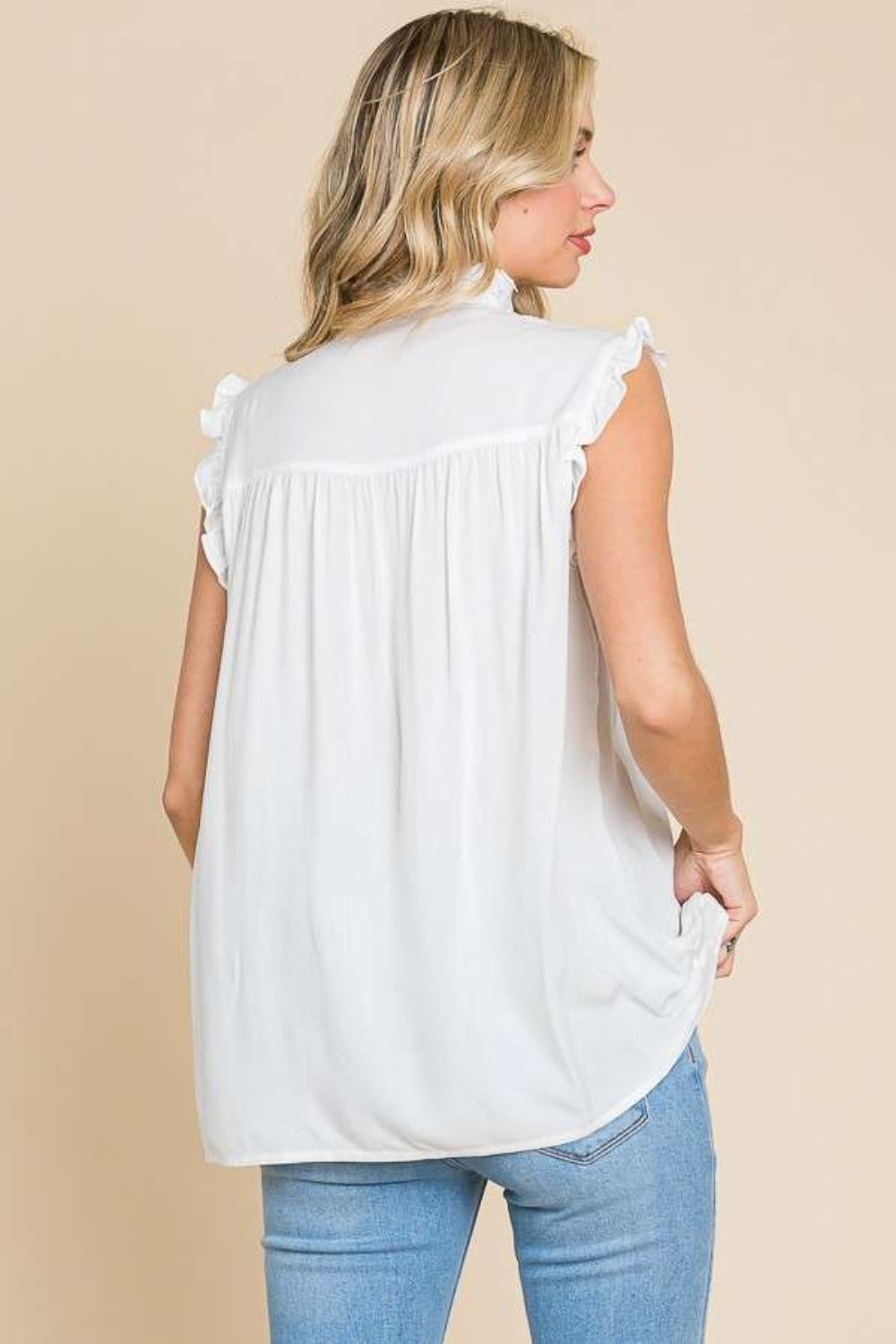 Culture Code Full Size Frill Edge Smocked Sleeveless Top