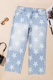 Plus Size Star Straight Leg Jeans with Pockets