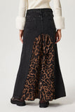 Slit Leopard Midi Denim Skirt