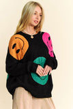 Davi & Dani Contrast Smile Round Neck Oversize Sweater