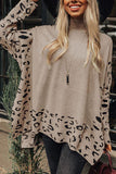 Slit Leopard Mock Neck Dropped Shoulder Sweater