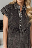 Half Snap Cap Sleeve Denim Dress