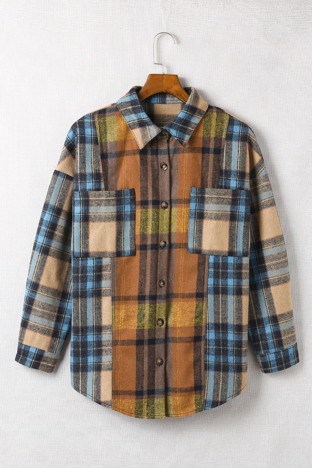 Plaid Collared Neck Long Sleeve Shirt