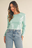 MABLE Shoulder Padded Sequin Crop Top