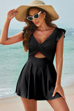 Cutout V-Neck Cap Sleeve One-Piece Swimwear