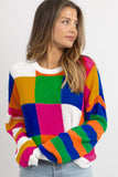 Color Block Round Neck Long Sleeve Sweater