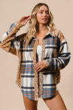 BiBi Curved Hem Sequin Plaid Button Up Shacket