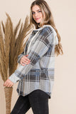 Reborn J Plaid Button Up Drawstring Hooded Jacket