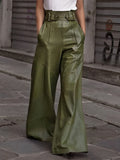 Half Elastic Waist Wide Leg Pants