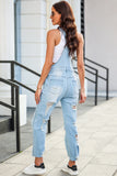 Distressed Denim Overalls with Pockets