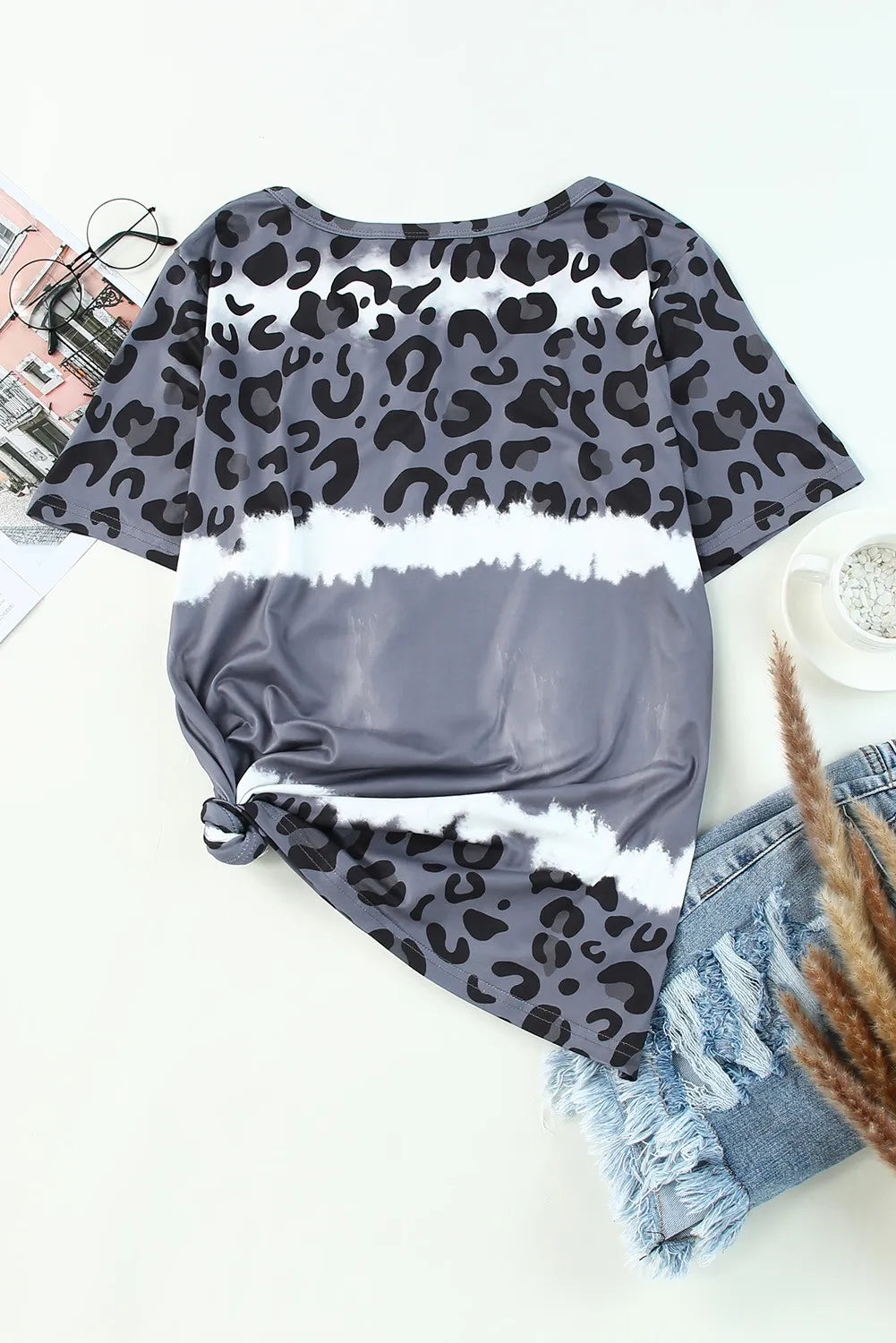 Leopard V-Neck Short Sleeve T-Shirt