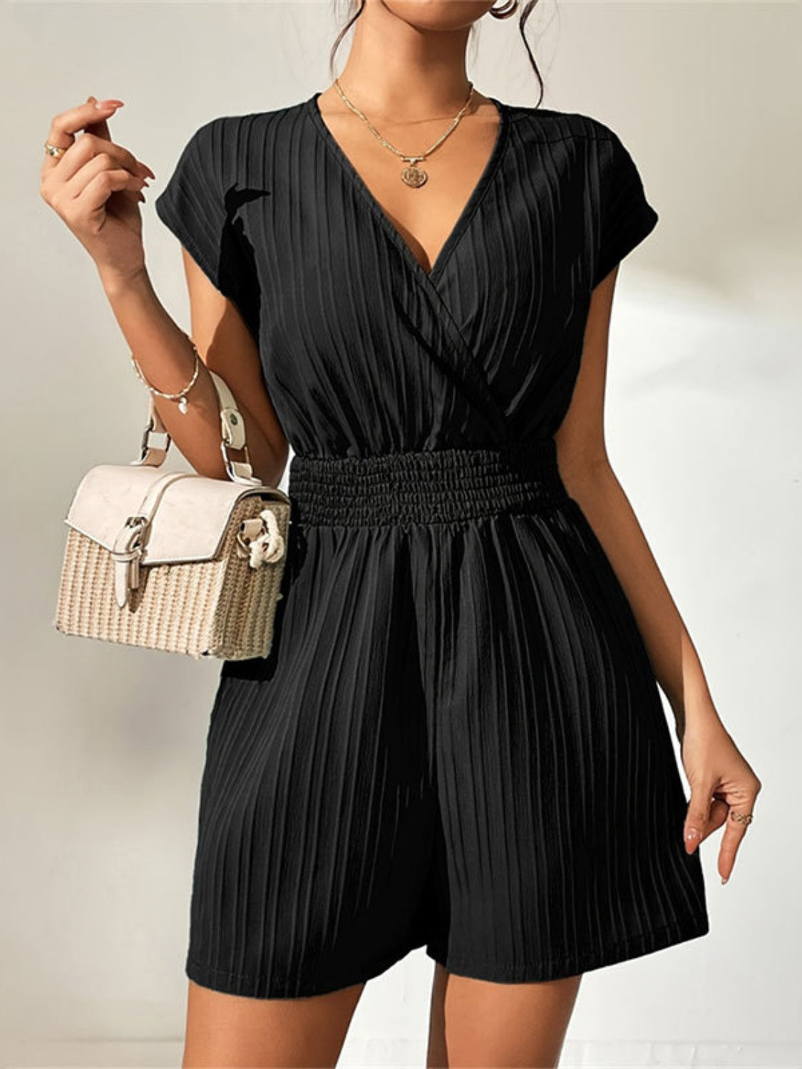 Tied Surplice Short Sleeve Romper