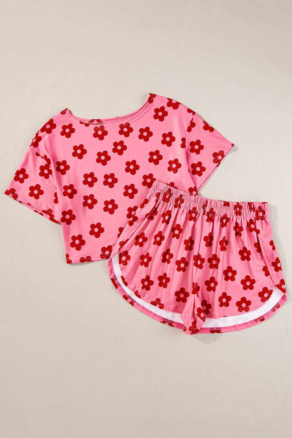 Flower Round Neck Top and Shorts Lounge Set