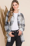 Reborn J Plaid Button Up Drawstring Hooded Jacket