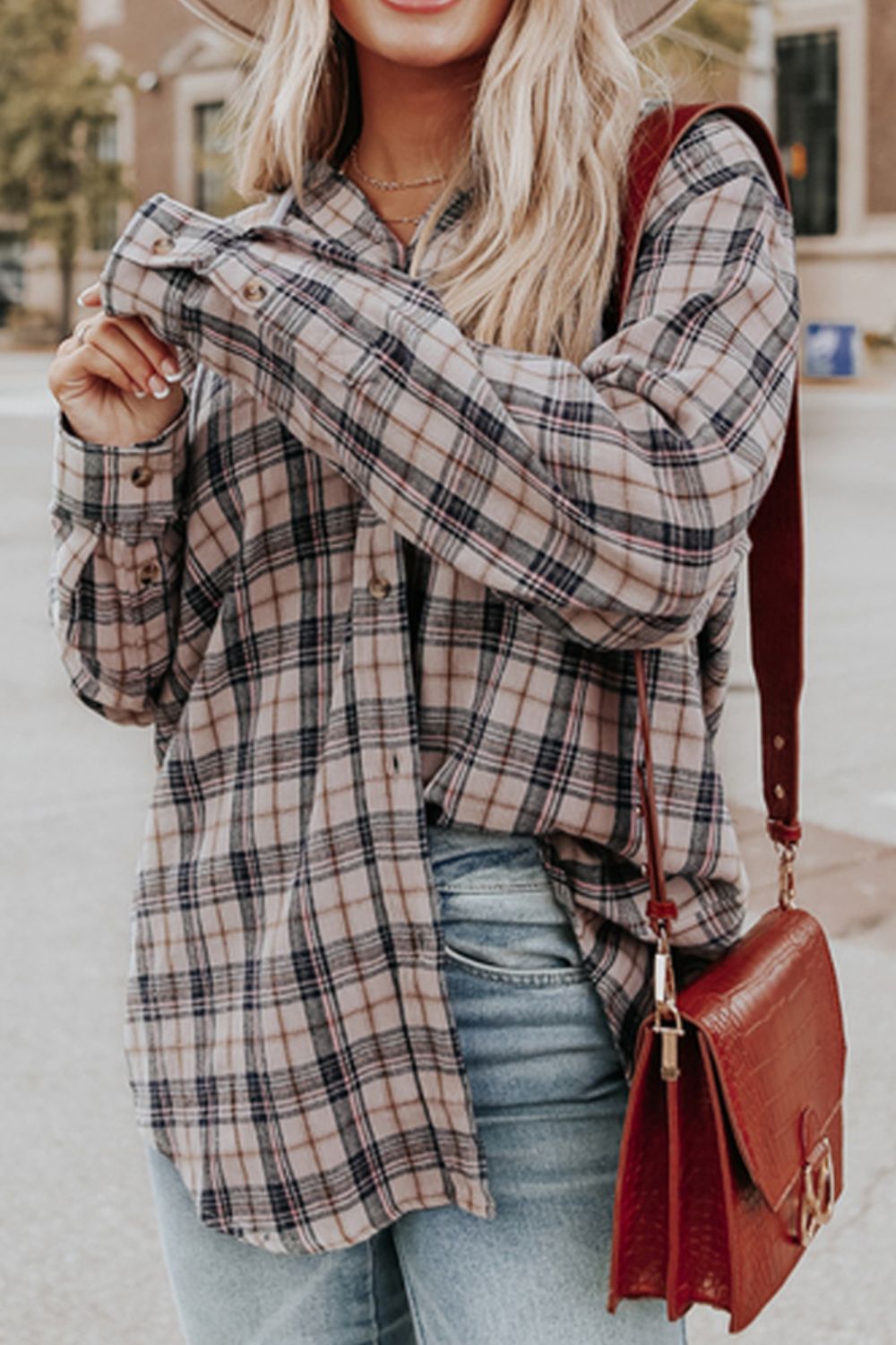 Drawstring Plaid Hooded Long Sleeve Shirt