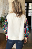 Plus Size Texture Printed Round Neck Long Sleeve Blouse