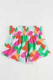 Smocked Contrast Print High Waist Skort