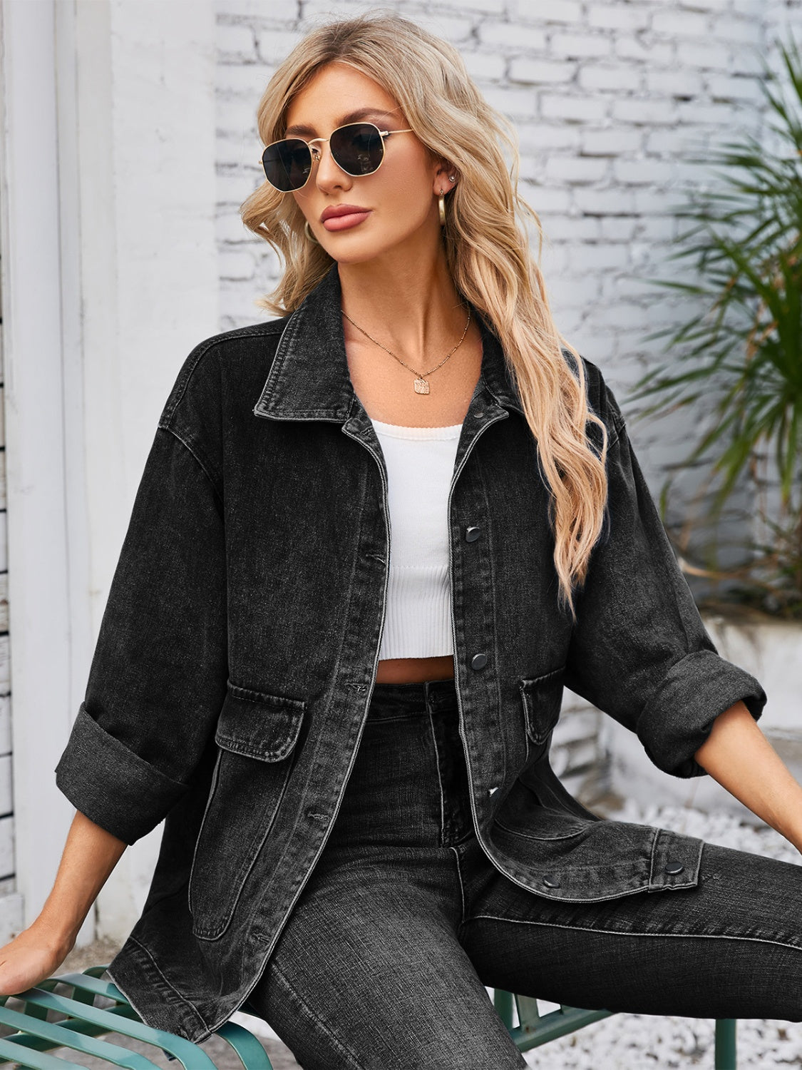 Button Up Long Sleeve Denim Jacket