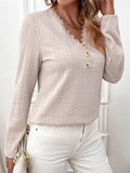 Lace Detail V-Neck Long Sleeve T-Shirt