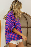 BiBi Plaid Button Up Dolman Sleeve Shirt