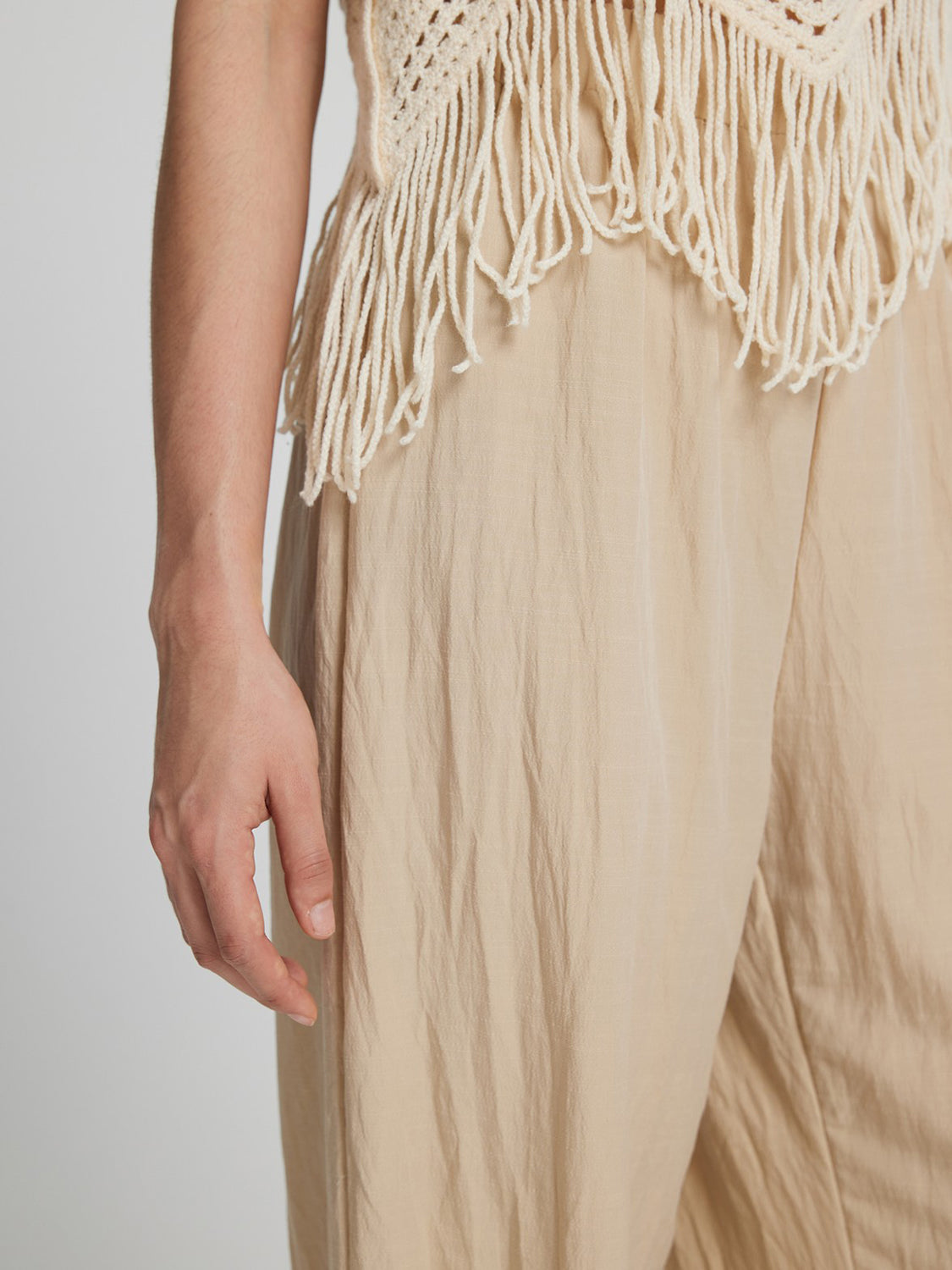 Honey Fringe Hem Wide Leg Long Pants