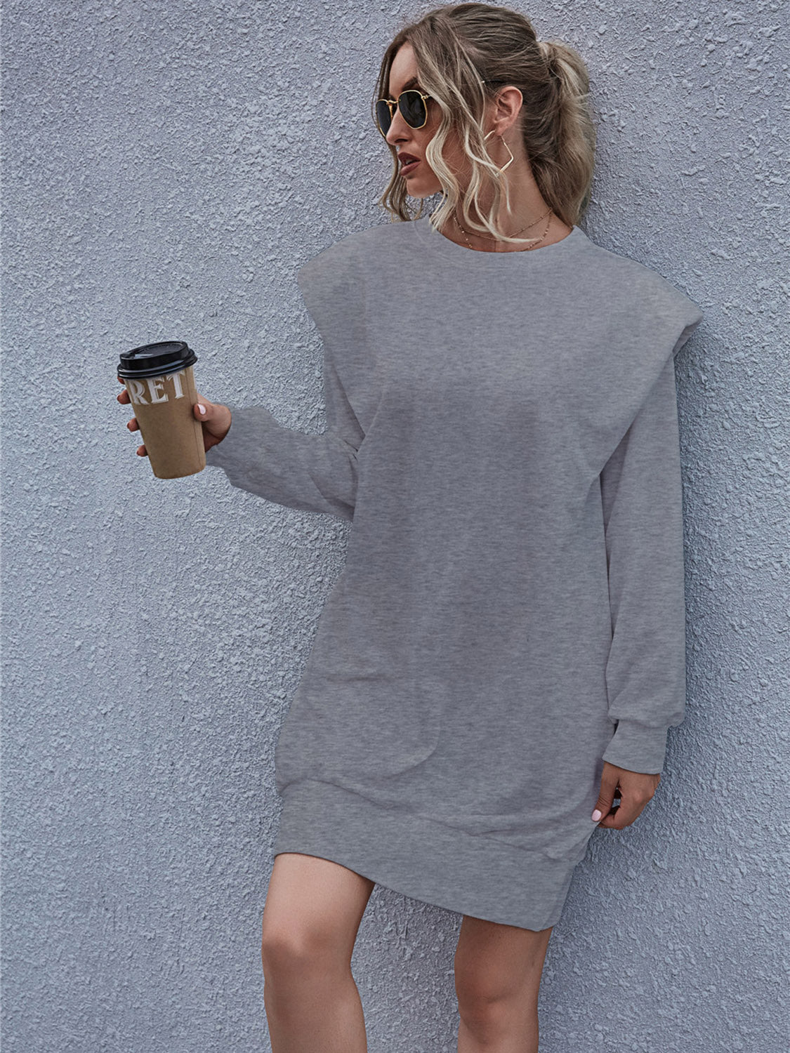 Round Neck Long Sleeve Mini Dress