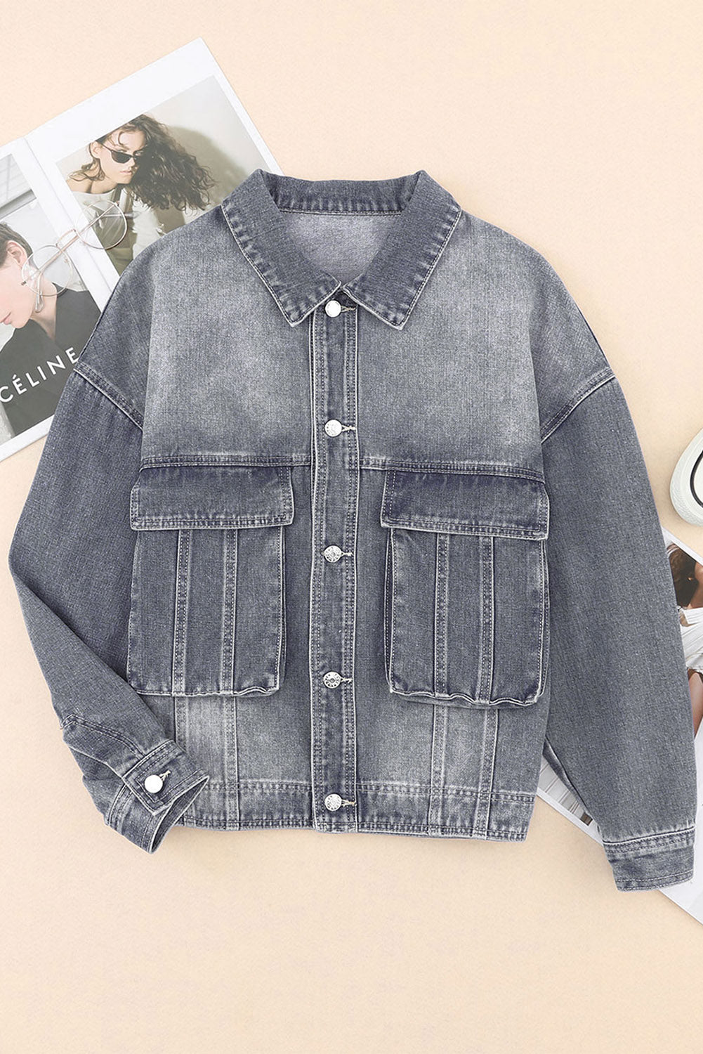 Collared Neck Button Up Denim Jacket