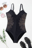 Embroidered V-Neck One-Piece Swimwear