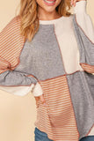 Exposed Seam Color Block Round Neck Top