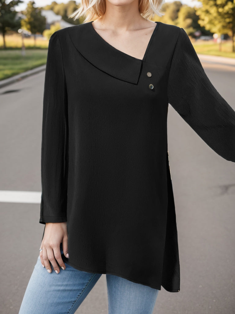 Asymmetrical Neck Long Sleeve Blouse