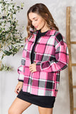 Shiny Plaid Button Up Collared Neck Jacket